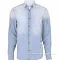 Men's Denim Long-sleeved Casual Shirt, 100% Cotton, Garment Wash, Button-down Collar